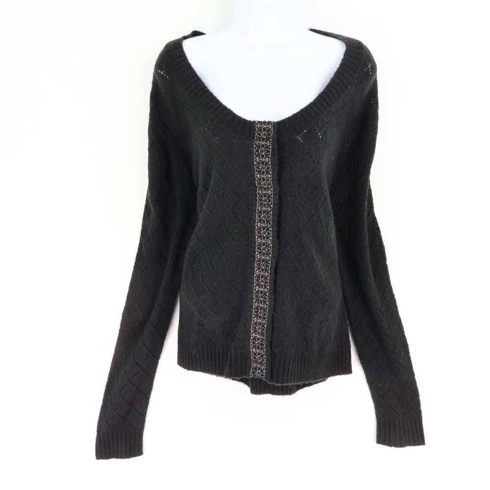 Apostrophe Sweater Womens Size L Black Geometric Pattern Scoop Neck Soft NWT $36